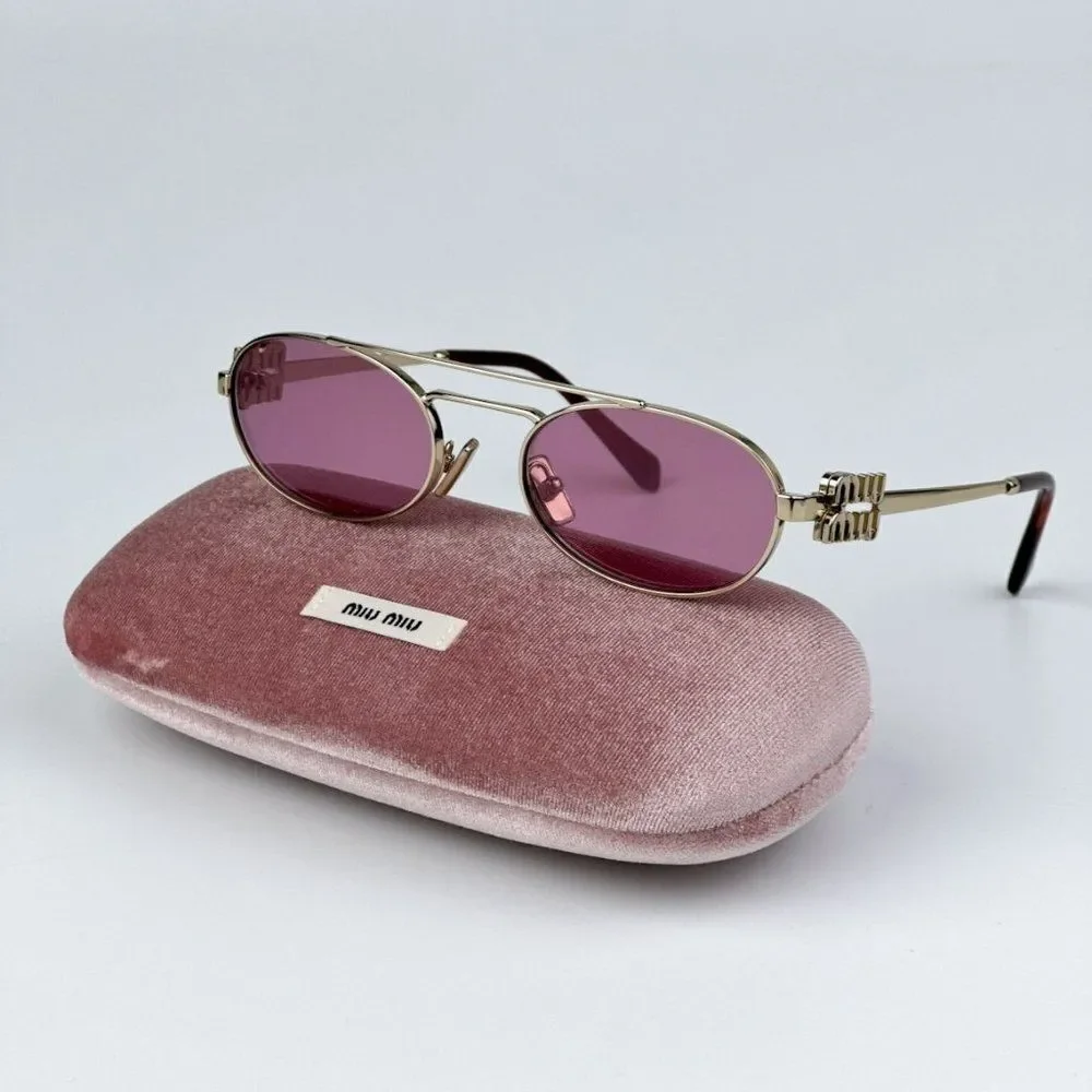 NEW Miu Miu MU54ZS ZVN50D Pale Gold Pink Mirror Silver Pilot Unisex Sunglasses - Picture 2 of 11